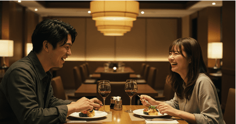 レストランで向かい合う男女
